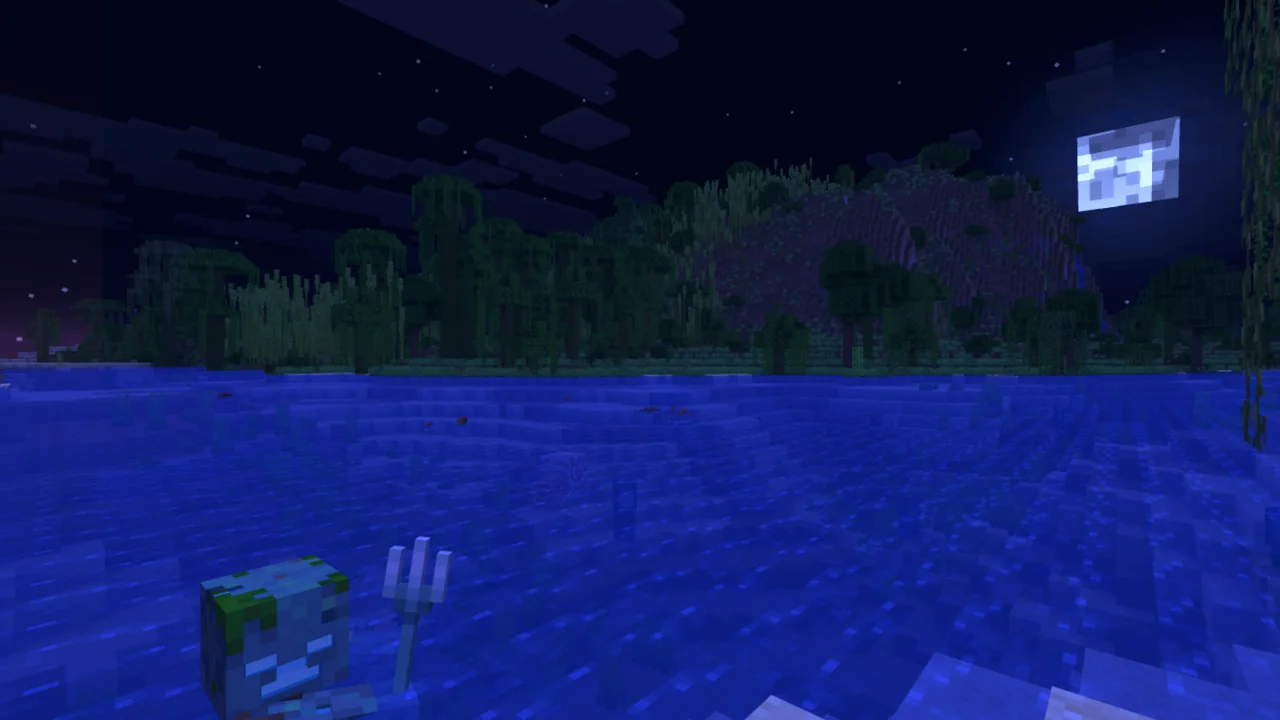 WiosVisuals HUD over a Minecraft valley